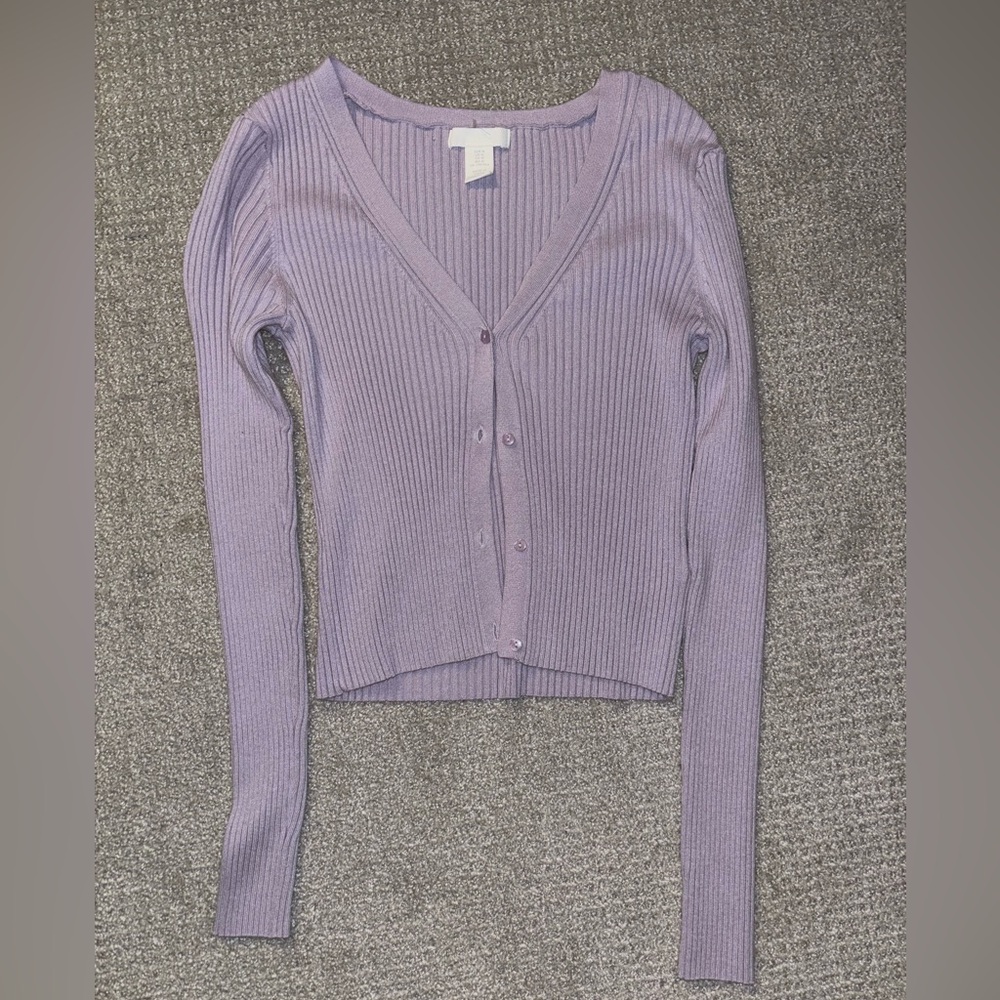 H&M Lilac Ribbed V-Neck Cardigan